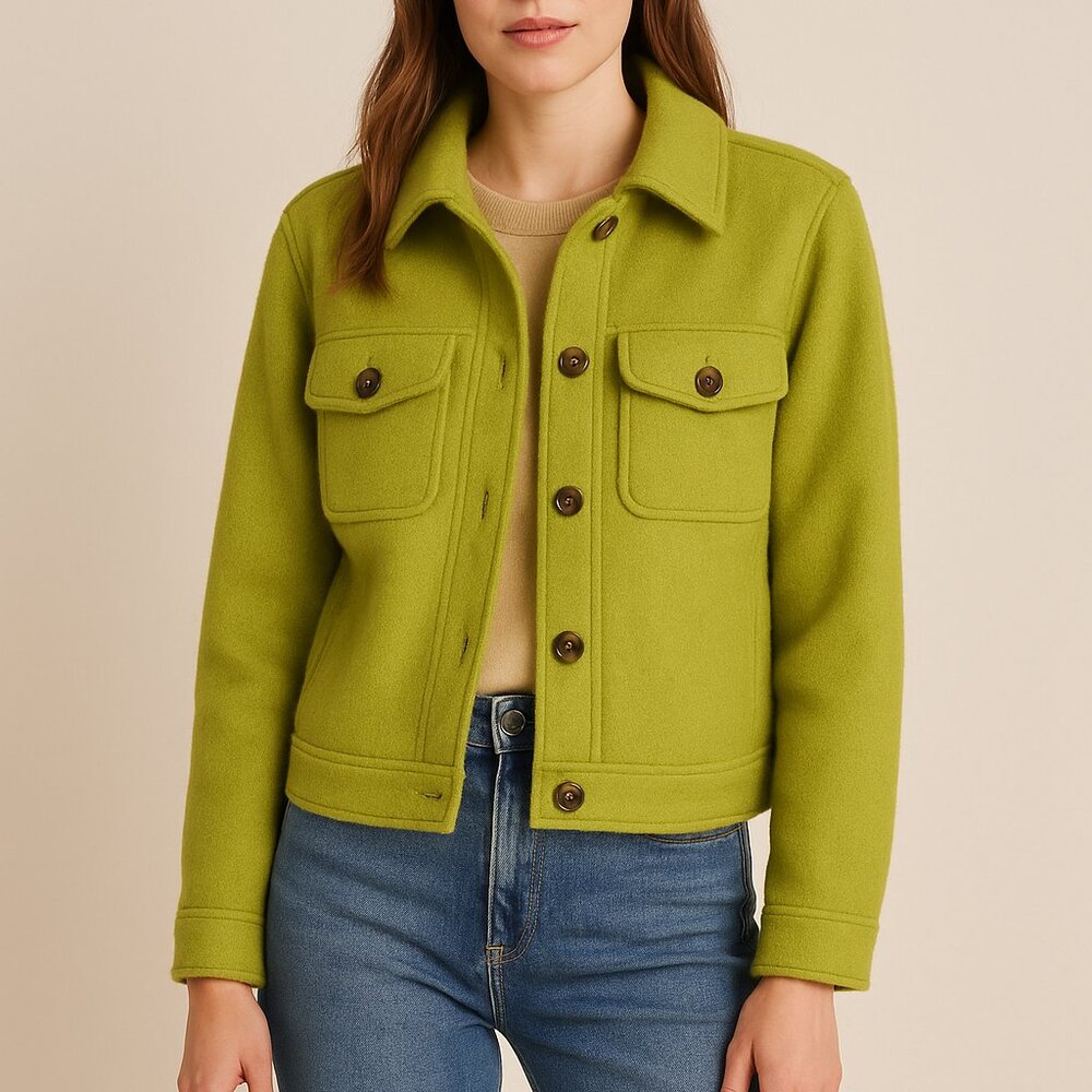 Joie Lime Green Wool Button-Front Jacket